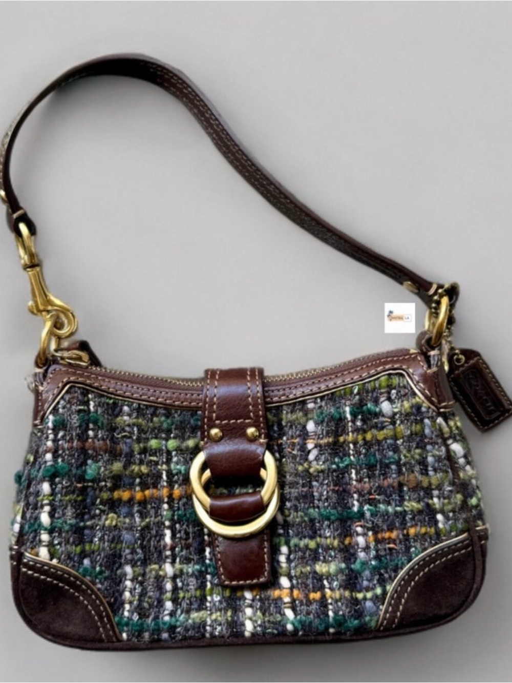 Coach (authentic) Y2K Green Tweed Chelsea Boucle Small Demi Shoulder Bag